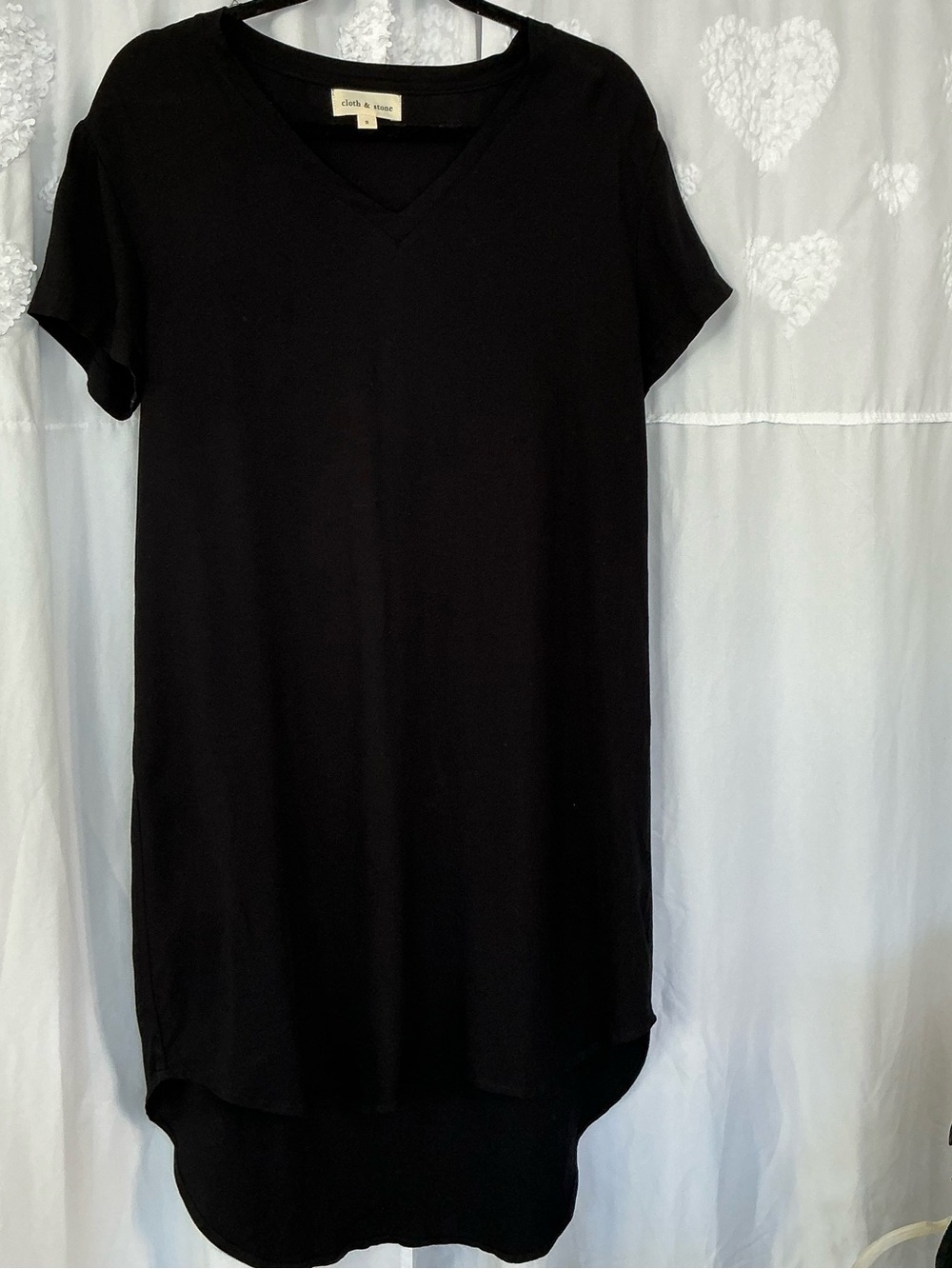 cloth & stone Black Oversized T-Shirt Tunic Dress V-Neck High-Low Size Small